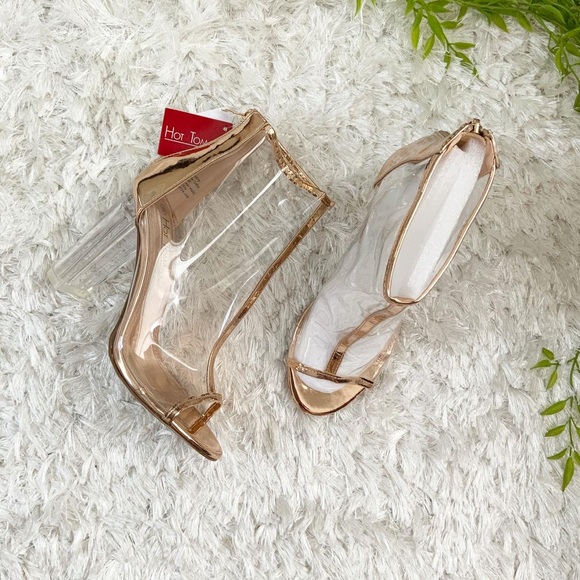 Hot Tomato Shoes - Rose Gold/Clear Booties sz 8 NWT